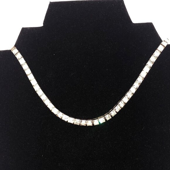 Dorsons 1950s Sterling Silver Princess Cut Clear Crystal Rhinestone Choke - Picture 1 of 13